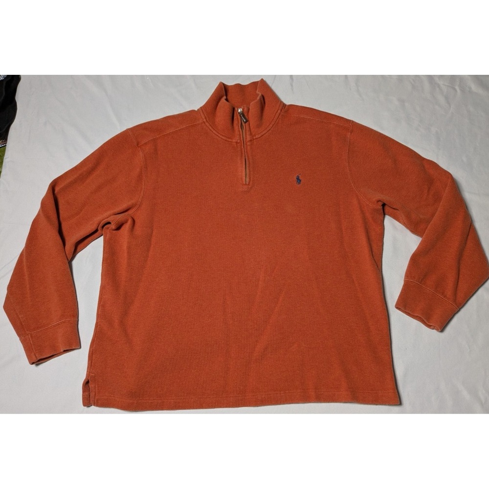 POLO RALPH LAUREN Men XL‎ Blue Pony  1/4 Zip Orange Cotton Pullover